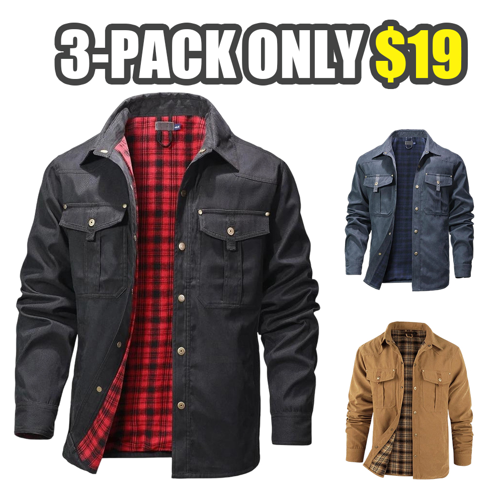 Men's Flannel Lined Shacket Jacket Plaid Brushed Lining Cowboy Western Twill Outdoor Shirt Jacket