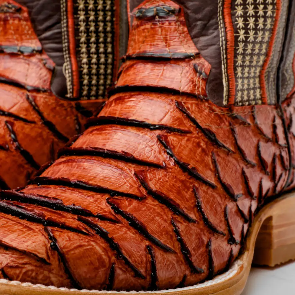 Cognac Jumbo Python Leather Boots - Square Toe