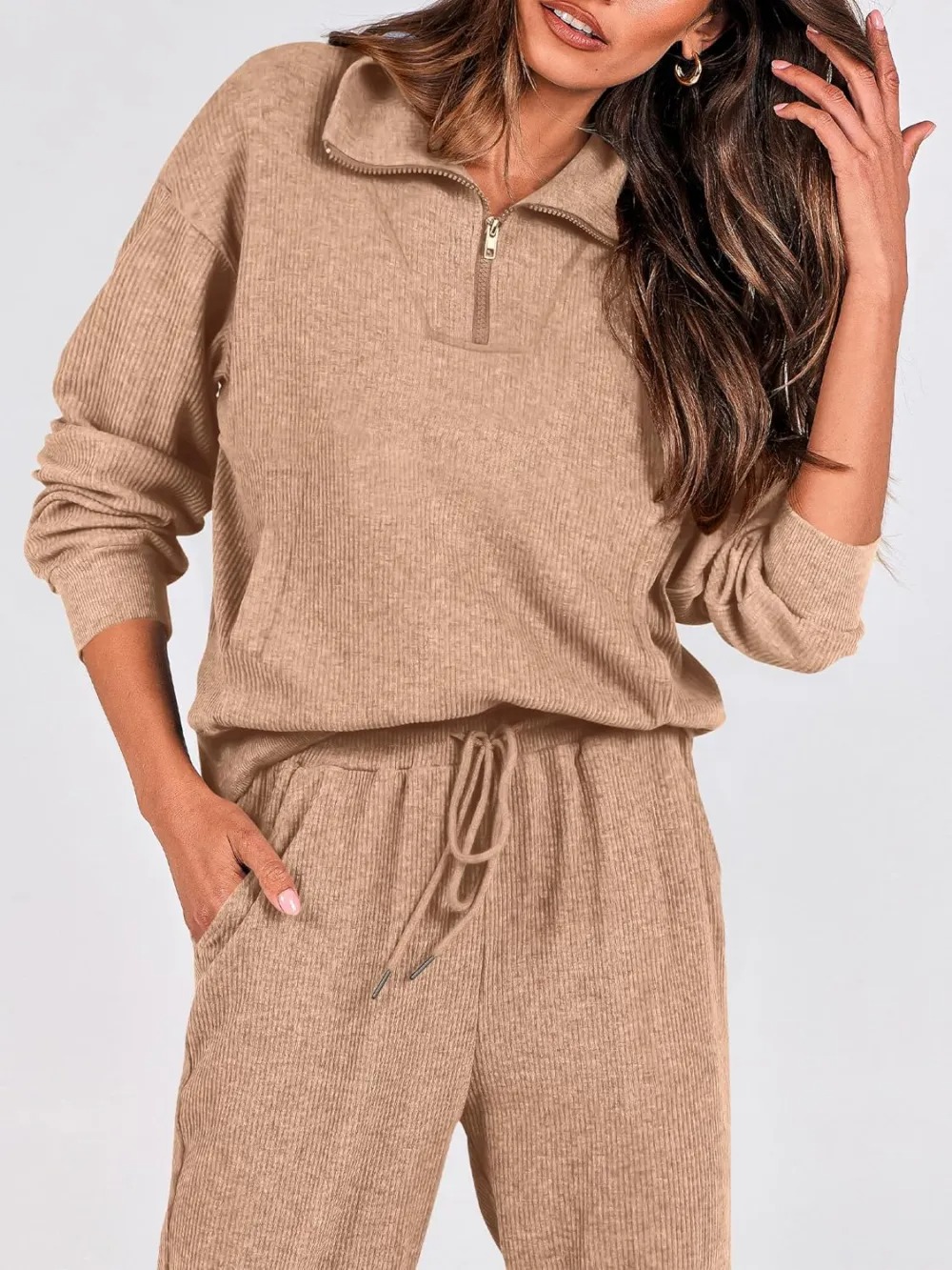 Women's Long Sleeve Half Zip Sweatshirt Sweatpants Lounge Set Sweatsuits with Pockets