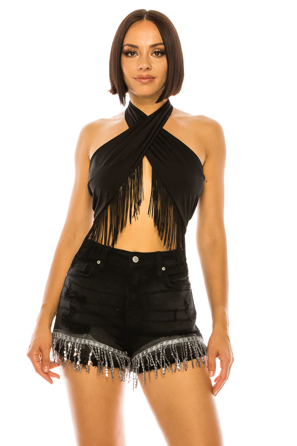FRINGE WRAP HALTER TOP