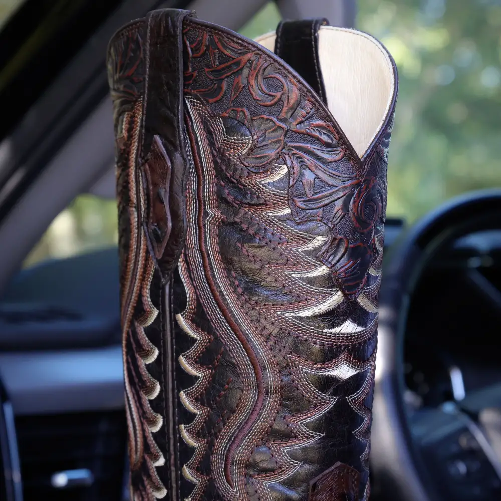 Men’s Chocolate Ostrich Leather Boots — Square Toe