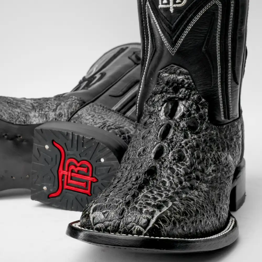 Grey Snapping Turtle Leather Boots - Square Toe