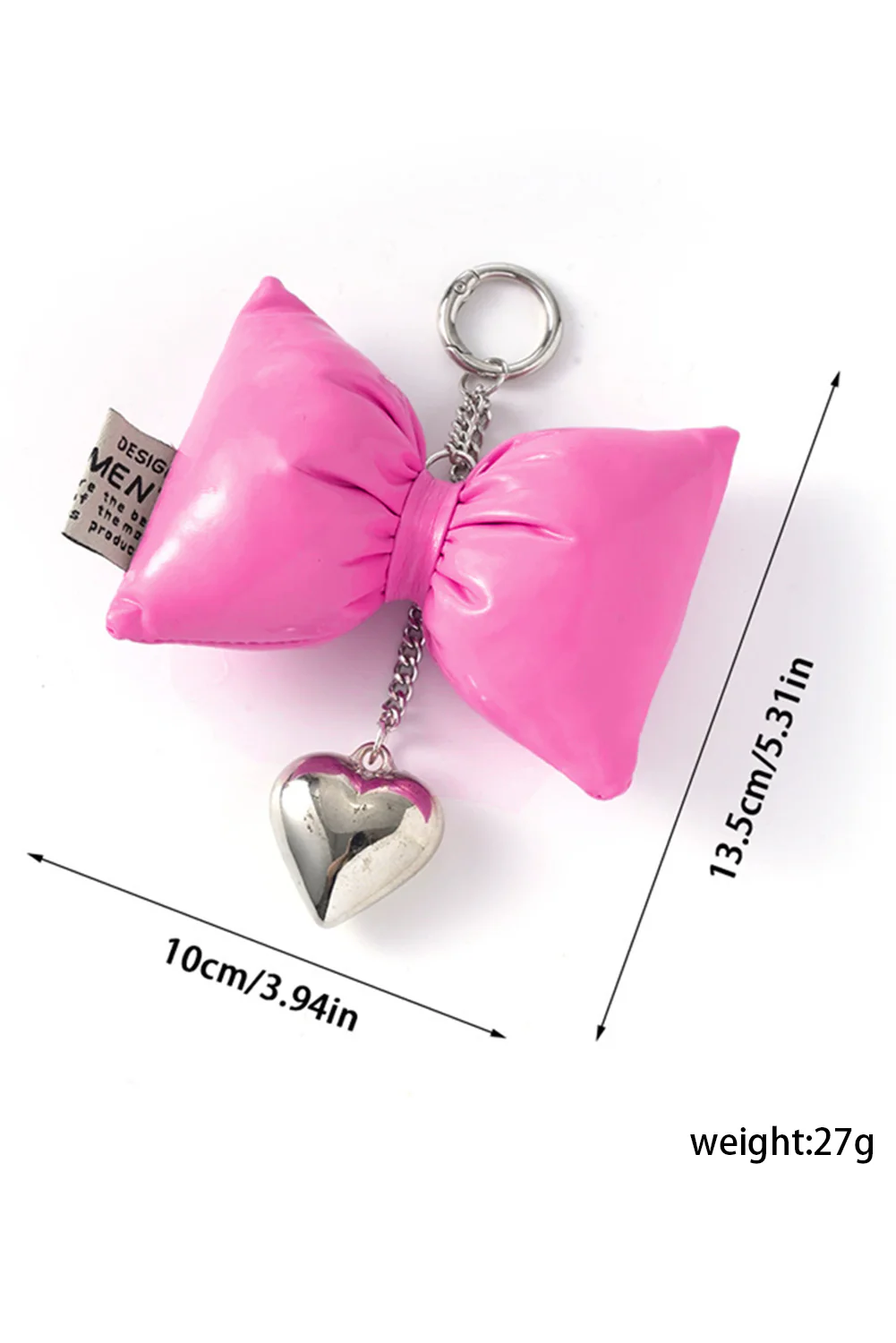 Bright Pink Sweet PU Leather Bow Knot Heart Keychain