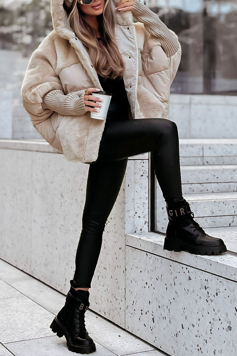 Women's Fashionable Patchwork Color Hooded Thermal Jacket