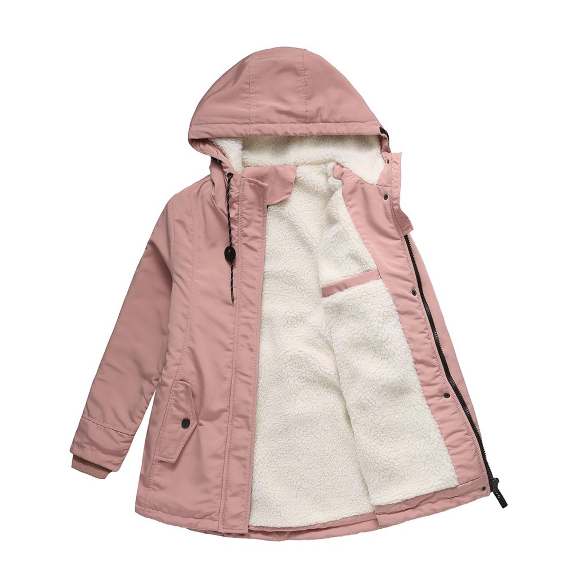 DGHM-JLMY 1/2 Pack Women's Windproof Waterproof Cotton Coats Fashion Warm Hooded Outerwear Solid Thick Fleece Jacket
