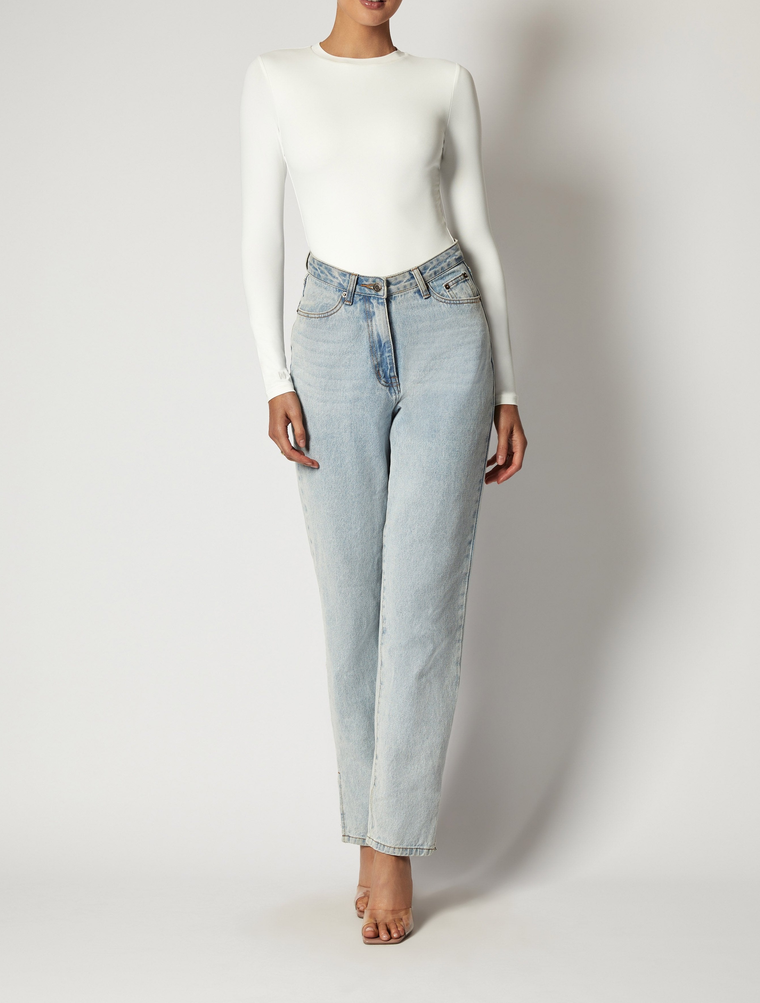 White Long Sleeve Crew Neck Bodysuit