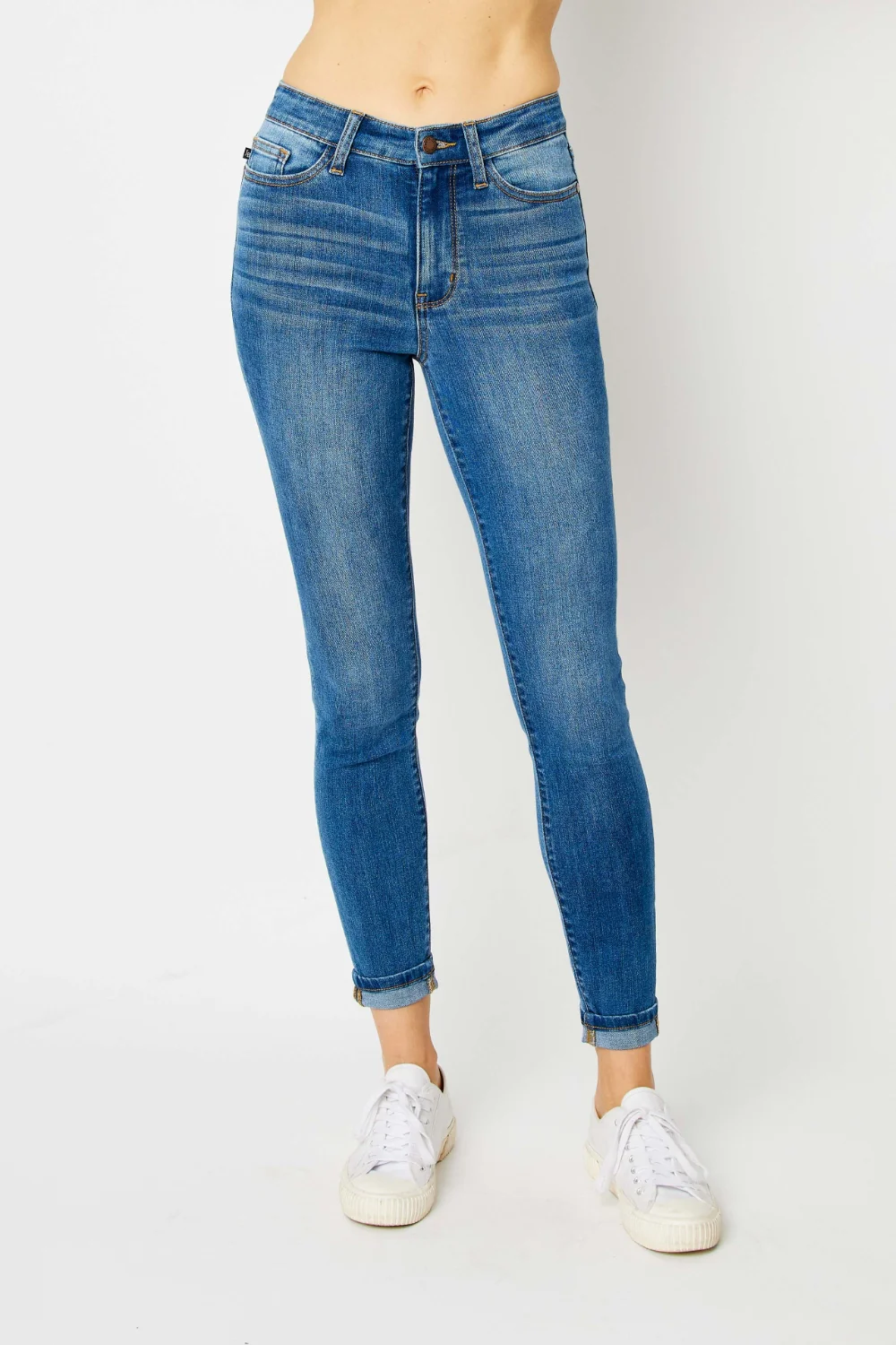 Blue Full Size Cuffed Hem Skinny Jeans