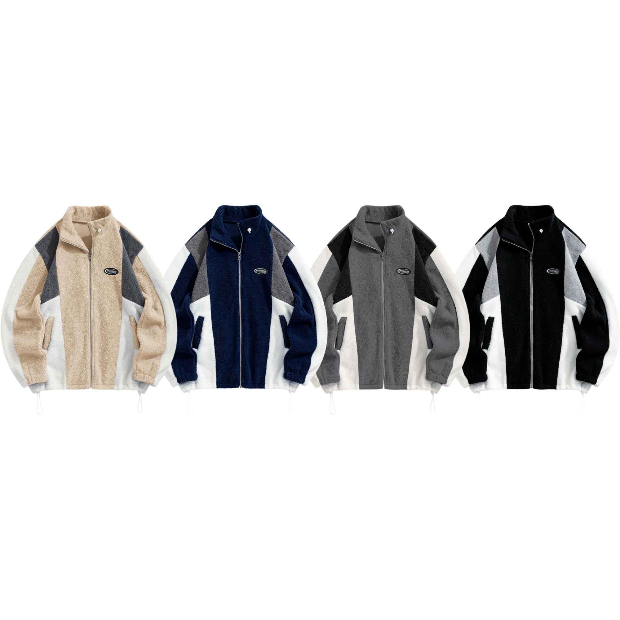 Unisex Colorblock Zip Up Fleece Jacket with Pockets