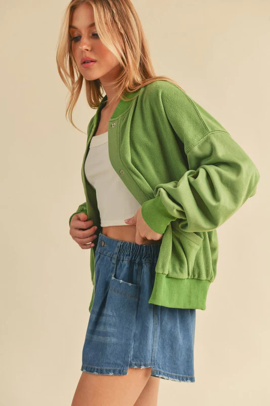 Snap Down Drop Shoulder Brushed Jacket