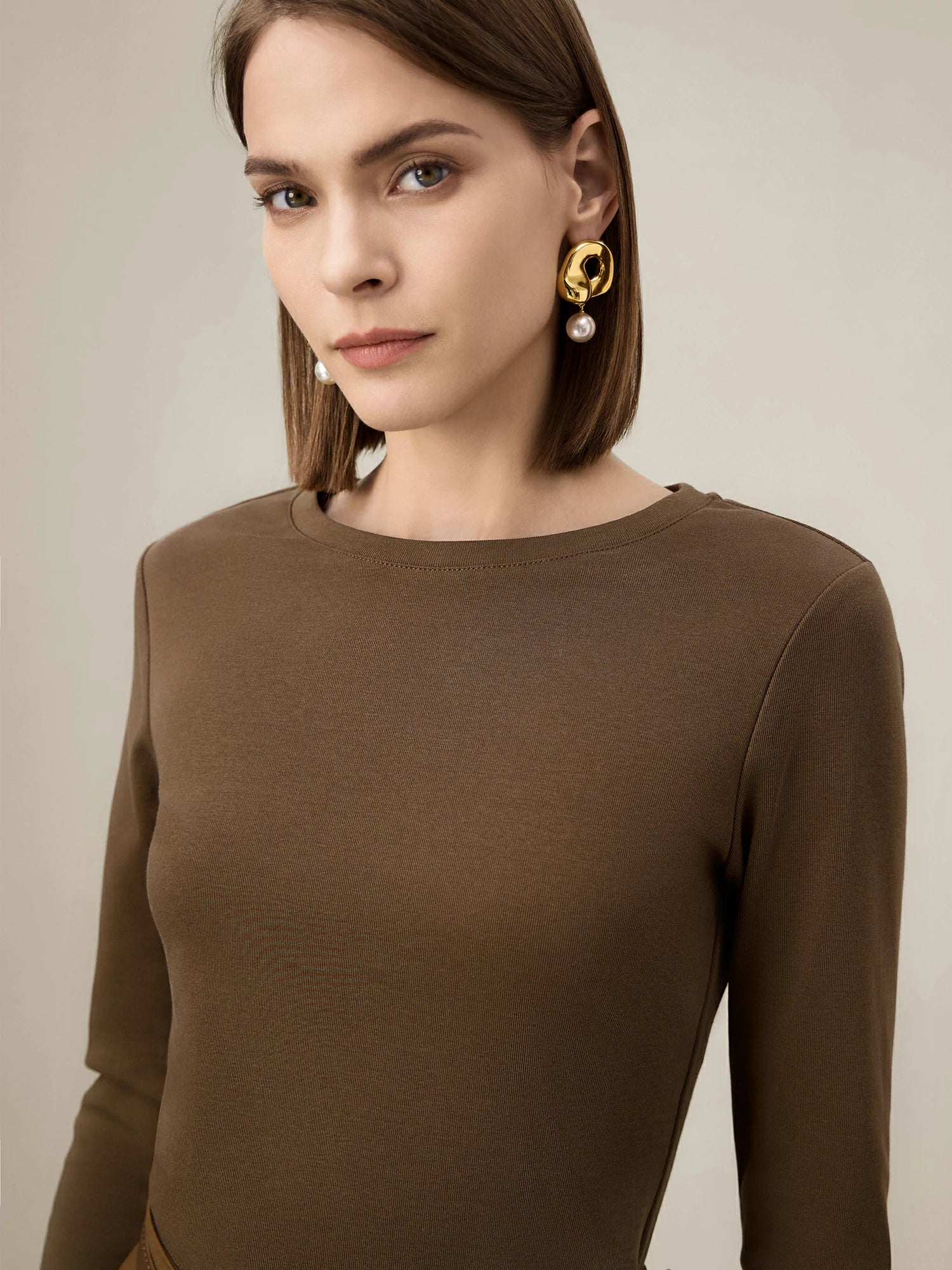 Women's Cotton Round Neck Long Sleeve Cropped Top