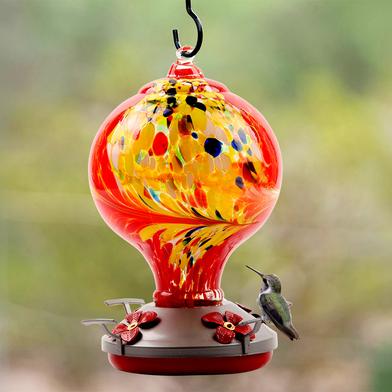 Hand Blown Glass Hummingbird Feeder  - 32 Ounces