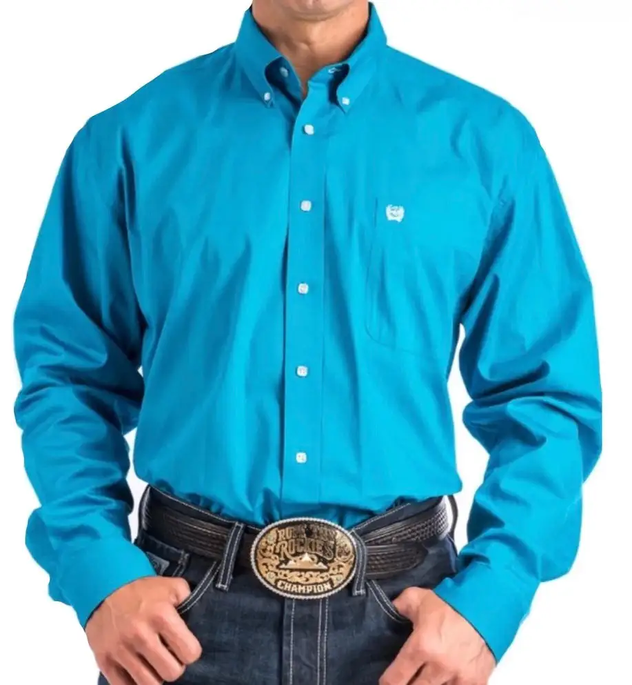 Men’s Cinch Solid Teal Long Sleeve Button Down Shirt