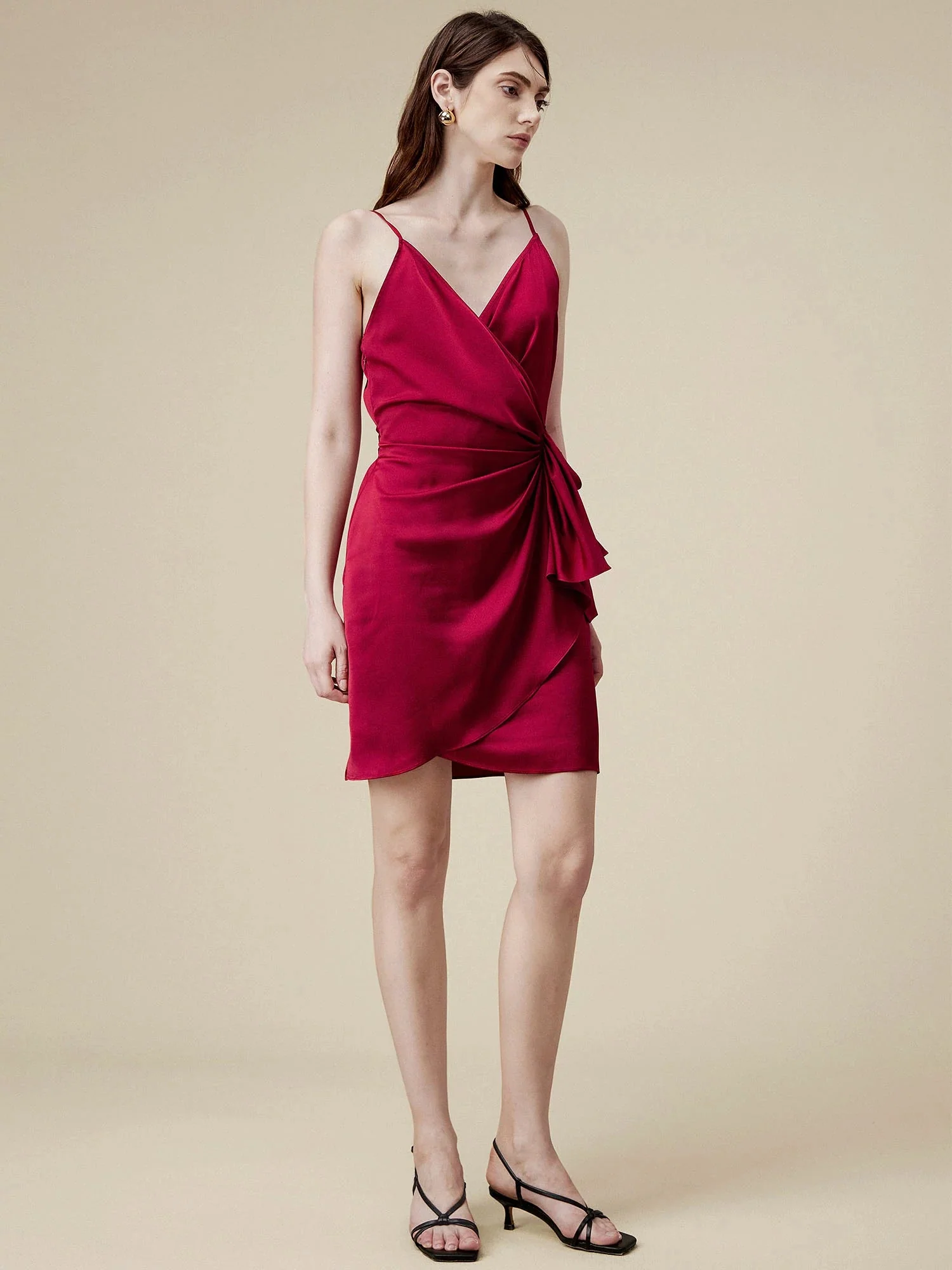 85% Acetate Satin Wrap Dress