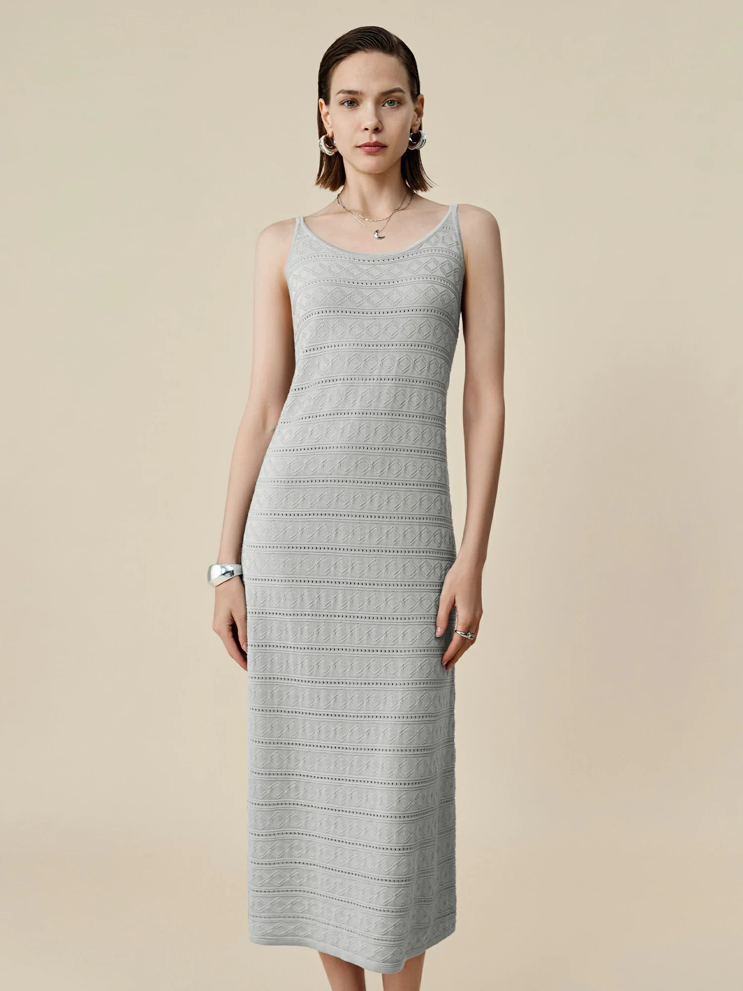 100% Lyocell Round Neck Camisole Knitted Dress