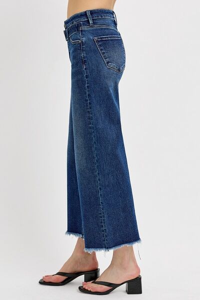 Raw Hem Wide Leg Attached Buckle Jeans