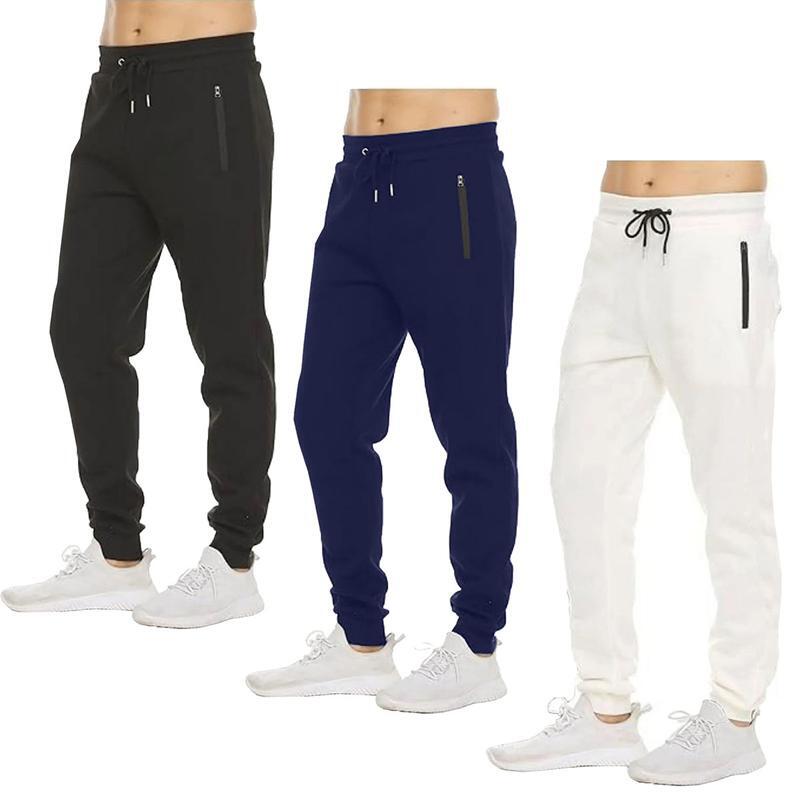 Men's 3 Pack Fleece Active Athletic Jogger Sweatpants with Drawstring