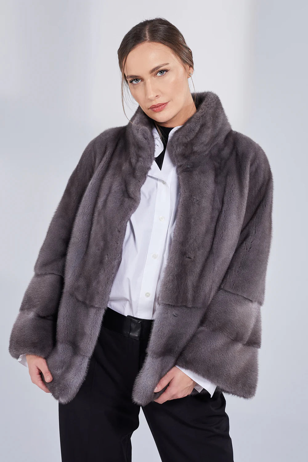 Haina din Blana Naturală de Vizon, Femei, Antracit 209