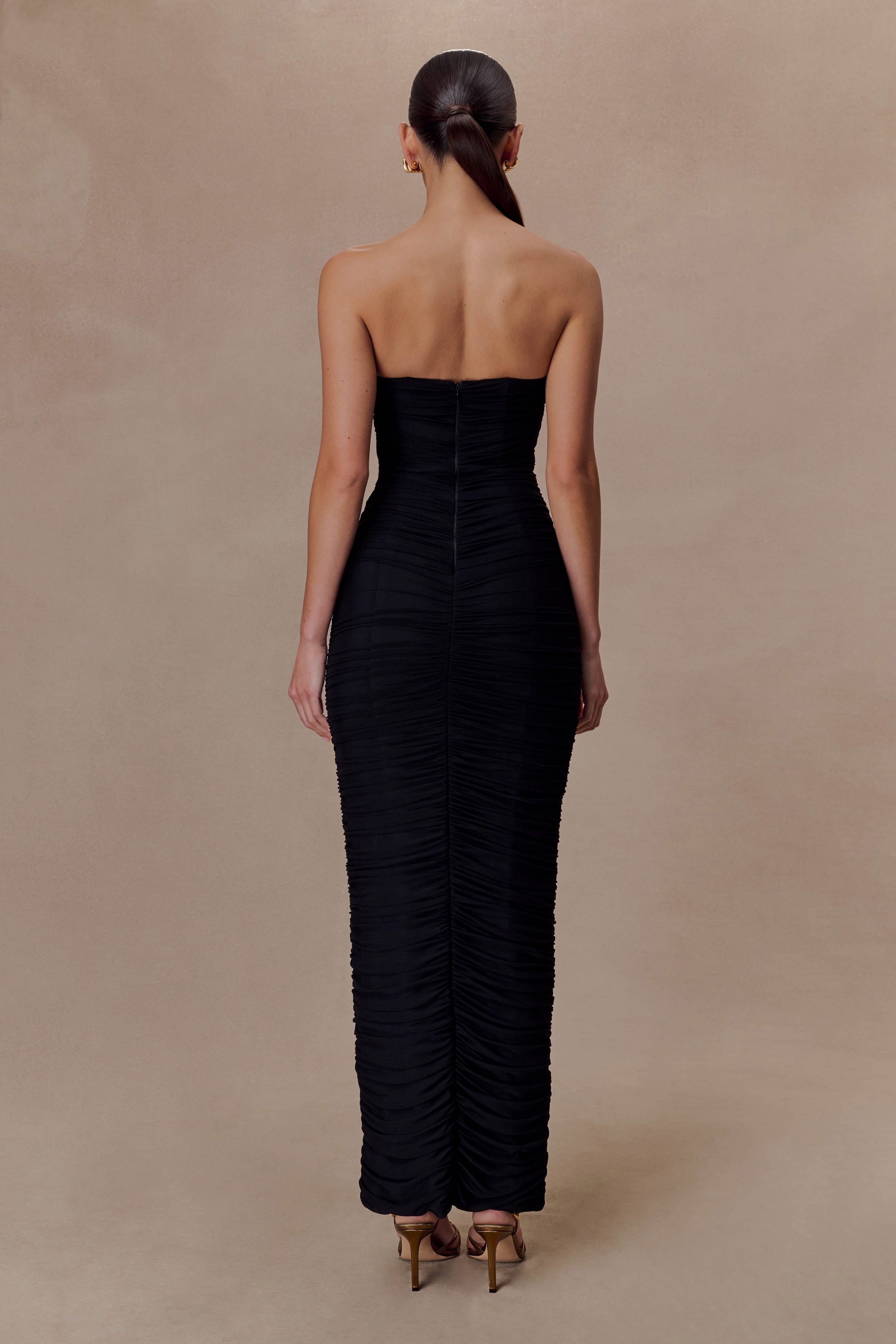 Black Strapless Mesh Maxi Dress