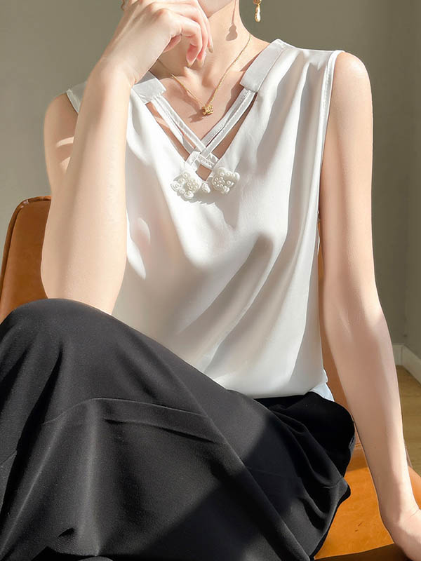 Solid Color Loose Plus Size V-neck Vest Top