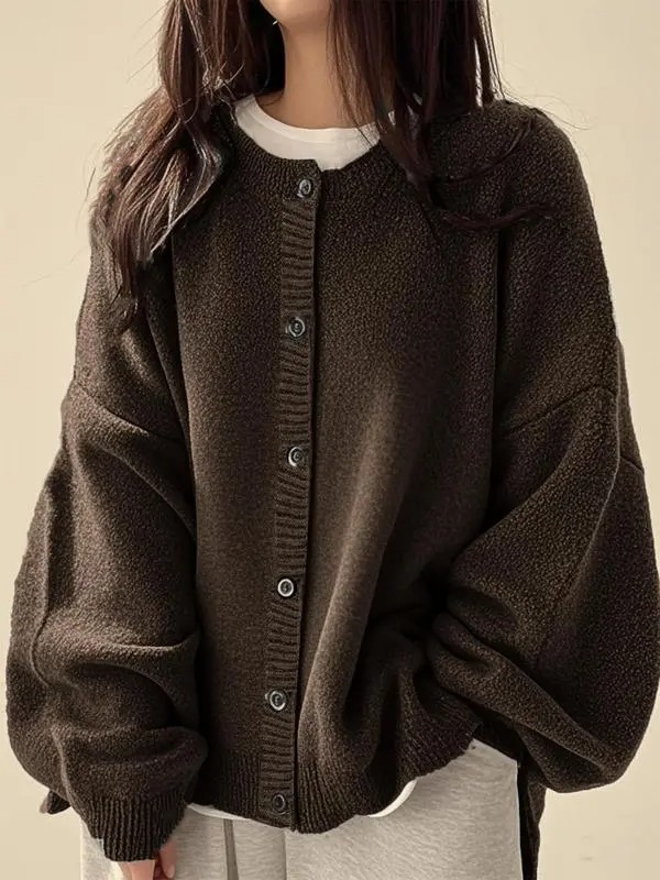 Women's Plain Button Front Knit Cardigan
