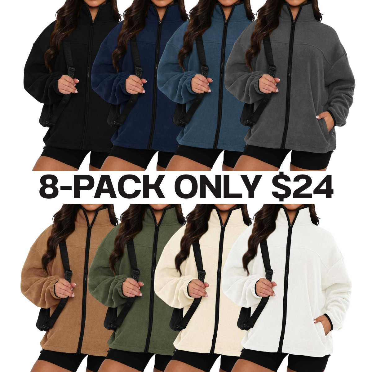 Women's Zip Up Baggy Basic Fleece Jacket