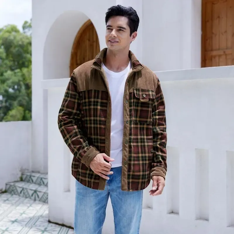 🔥Promotion Day Sale🔥Men's Sherpa Lined Plaid Jacket – Warm Fleece Outdoor Shirt Coat with Pockets