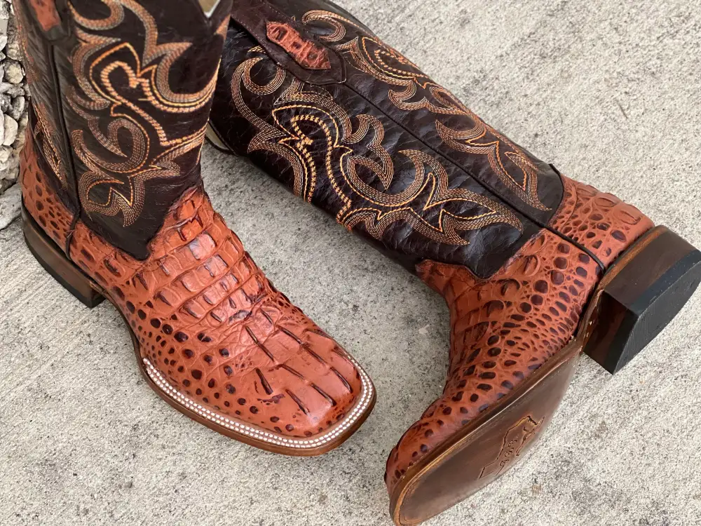 Men’s Cognac Crocodile Leather Boots With Black Shaft