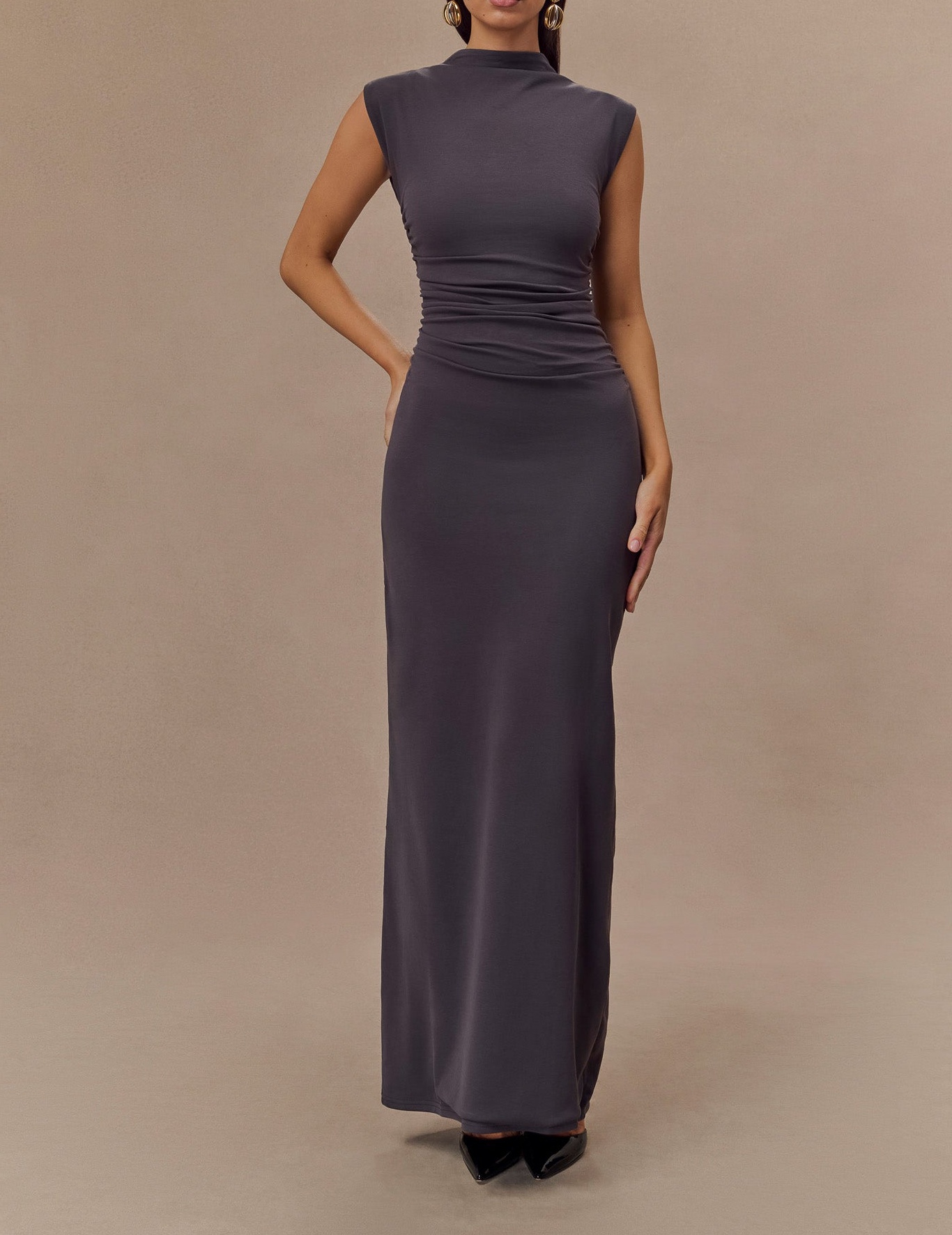 Charcoal High Neck Sleeveless Maxi Dress