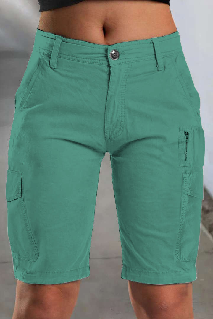 1Solid Multi Pocket Mid Rise Bermuda Cargo Shorts