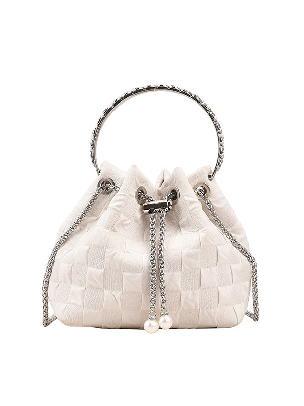 Urban Solid Color Checkered Chain Bucket Messenger Bags