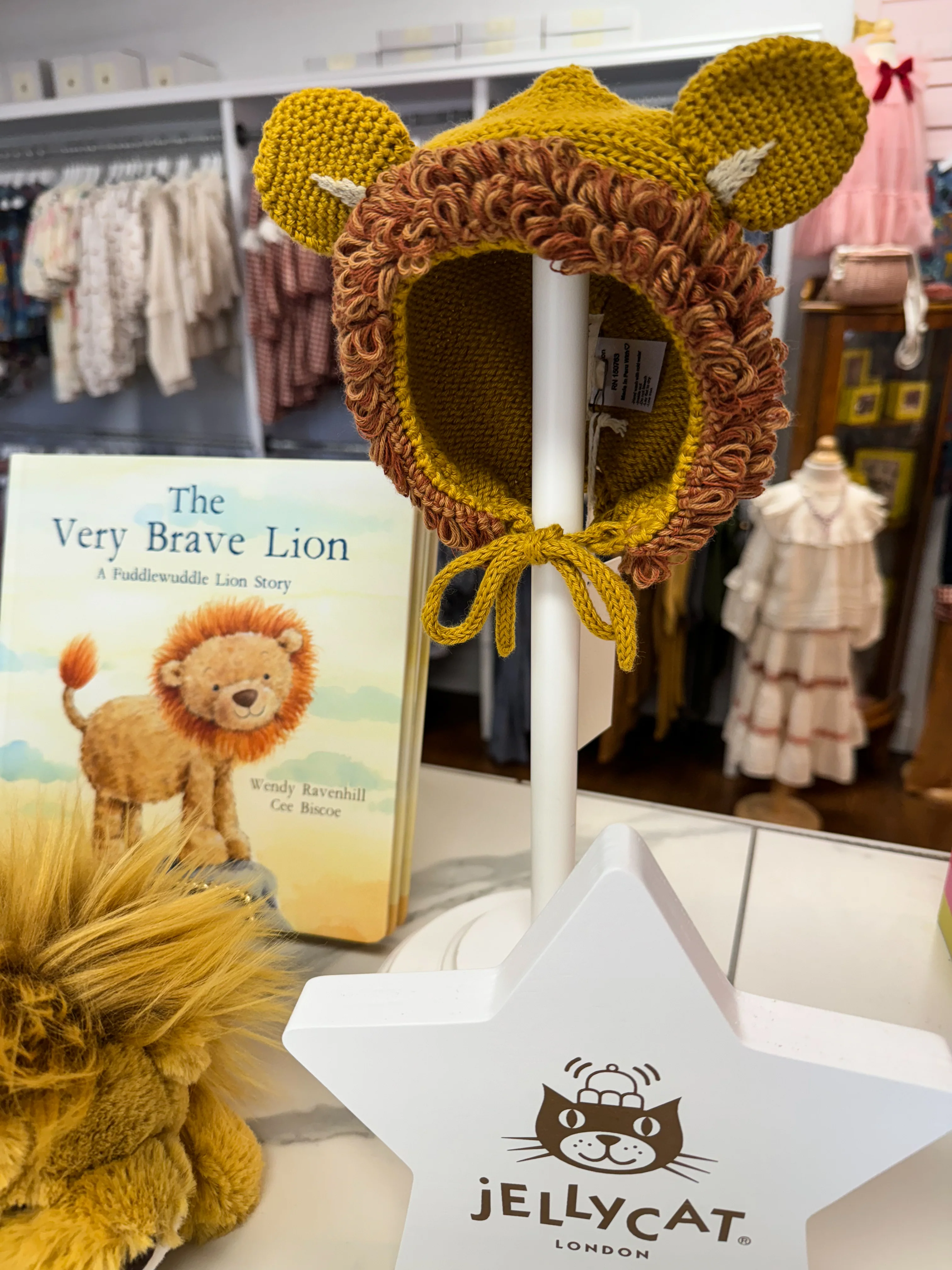 Knitted Lion Bonnet - Mustard