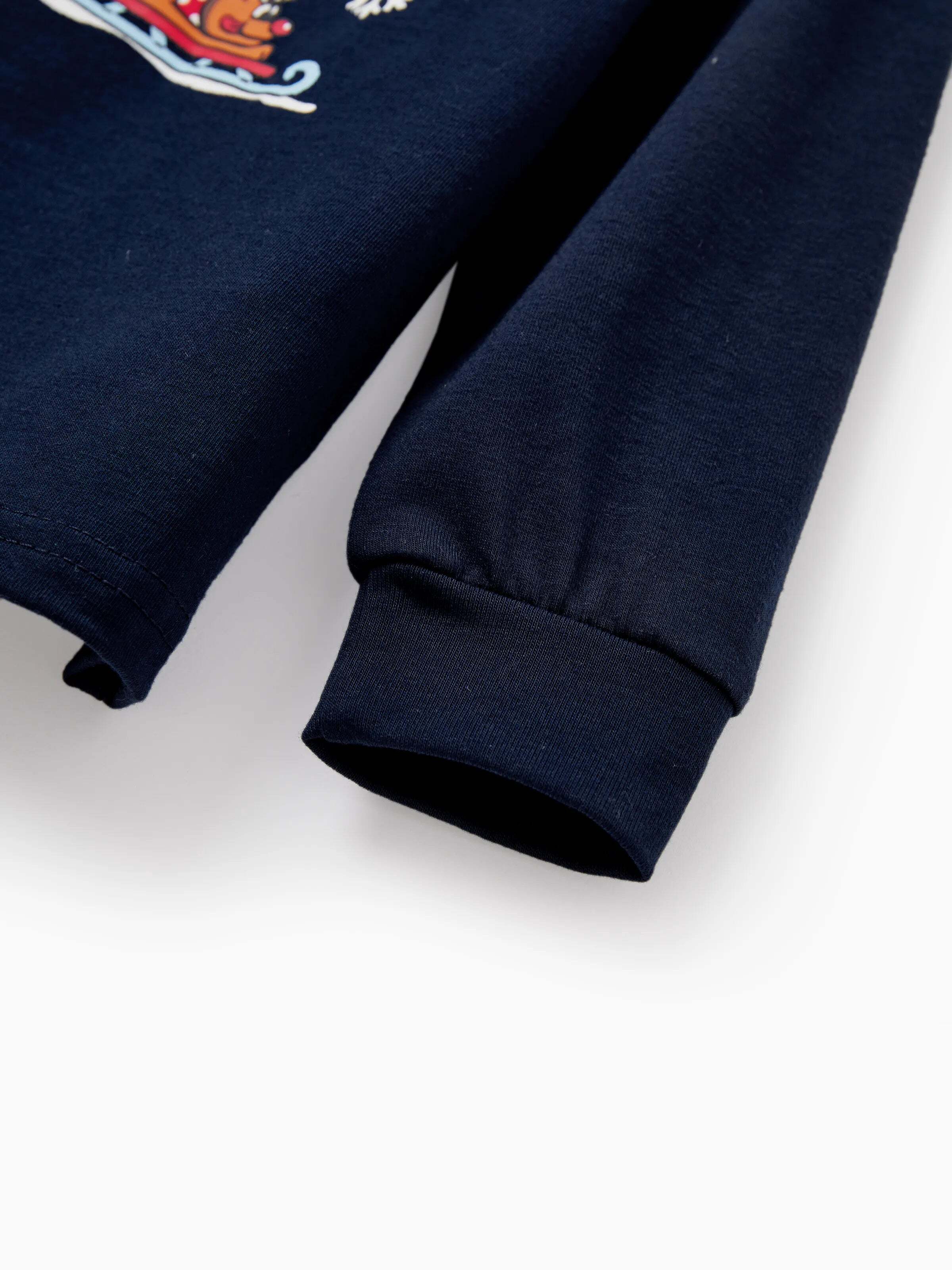 Christmas Matching Family Pajamas Set Sled Dogs Print PJS with Christmas Socks Blue