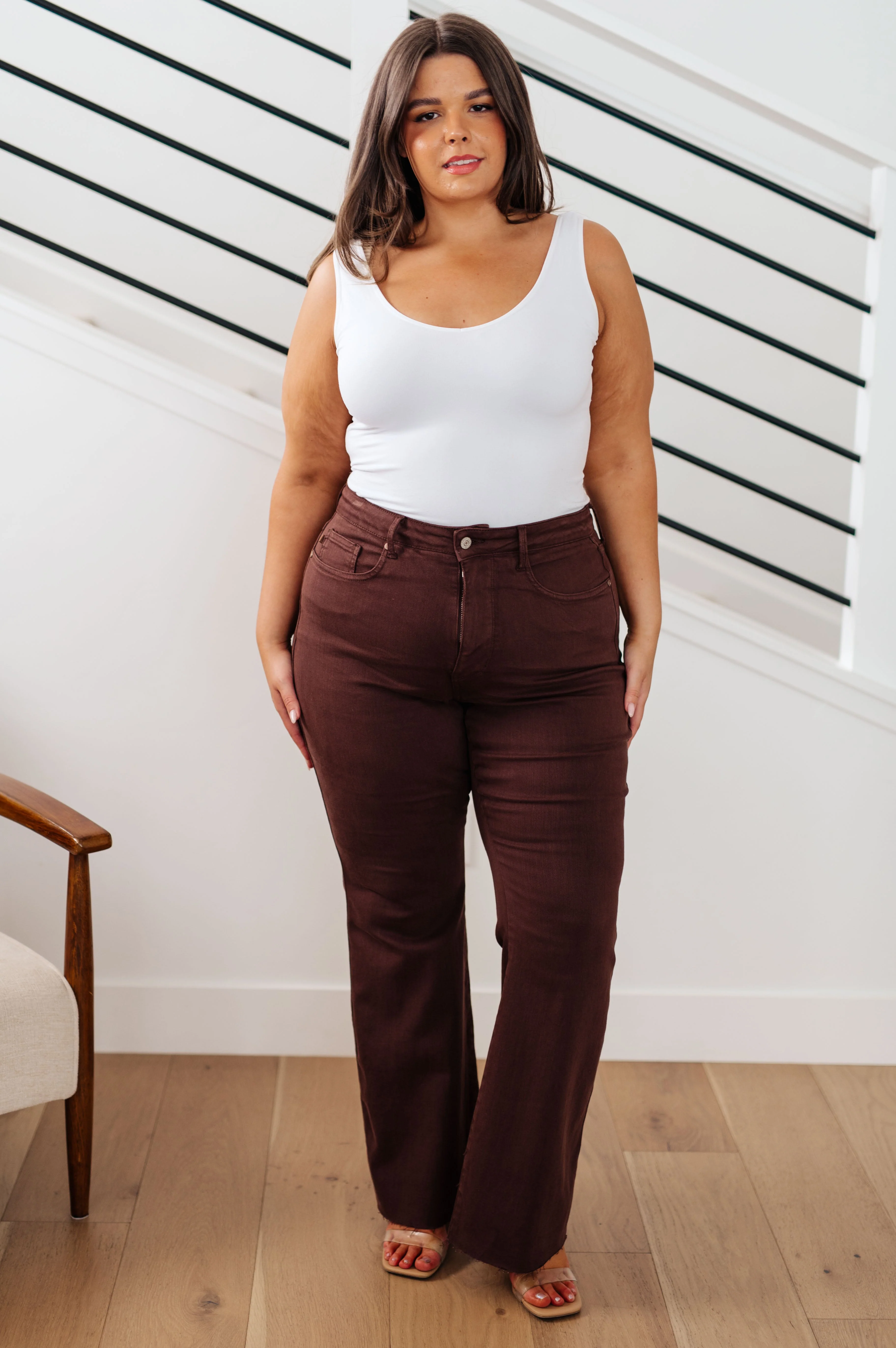 Blue Sienna High Rise Control Top Flare Jeans in Espresso