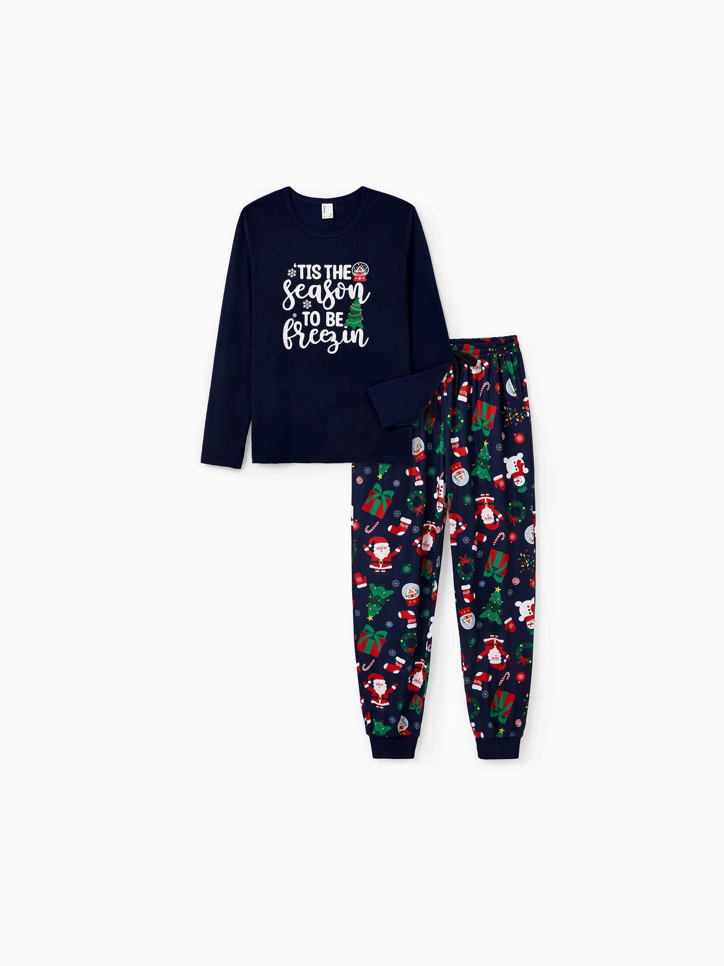 Christmas Matching Family Pajamas Set Glow In The Dark Santa Claus Dark Blue PJS with Christmas Socks Deep Blue