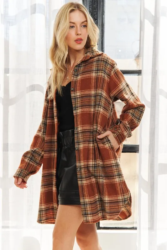 Full Size Button Down Flannel Shacket Plus Size