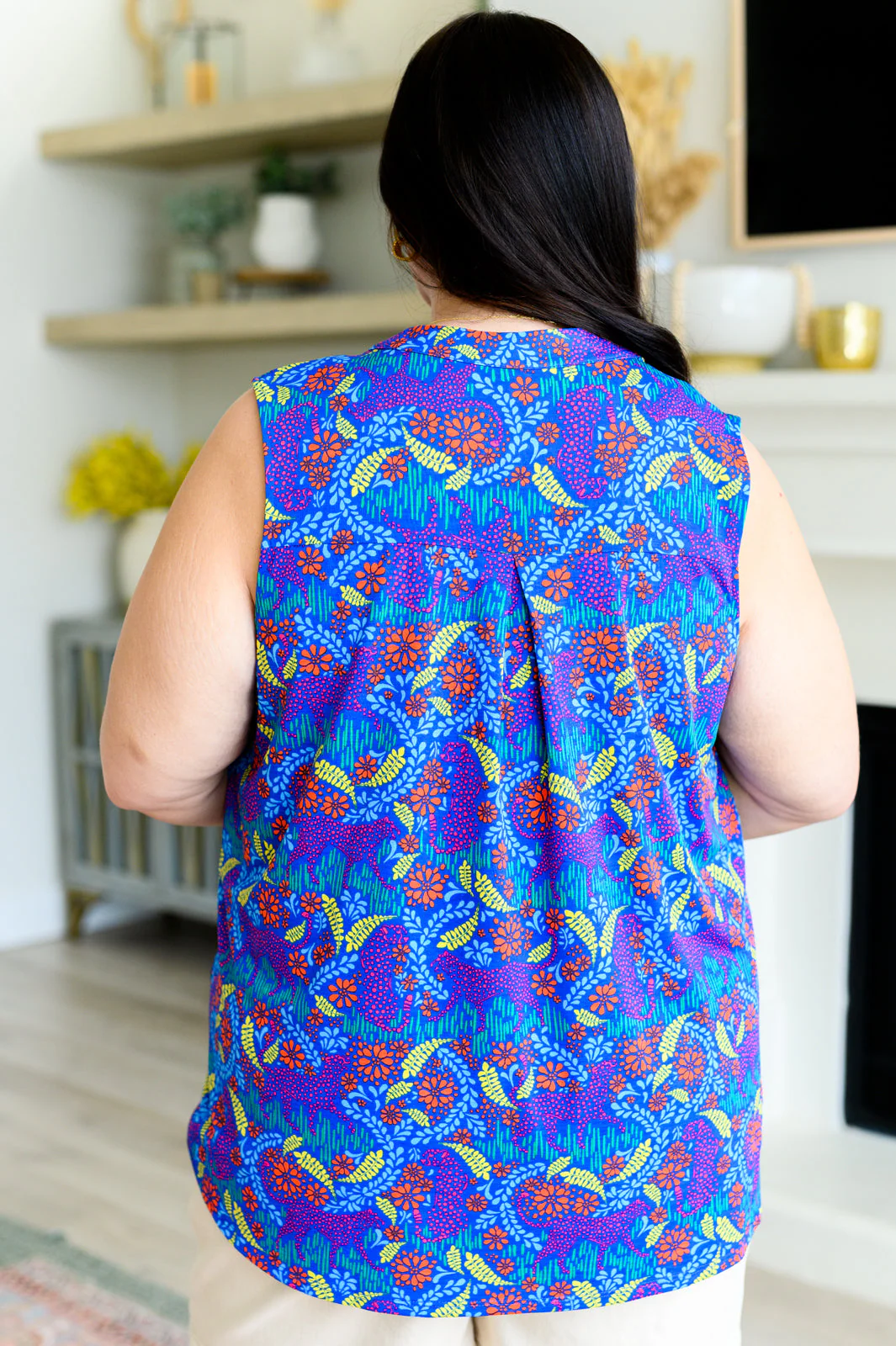 Tank Top in Royal and Red Abstract