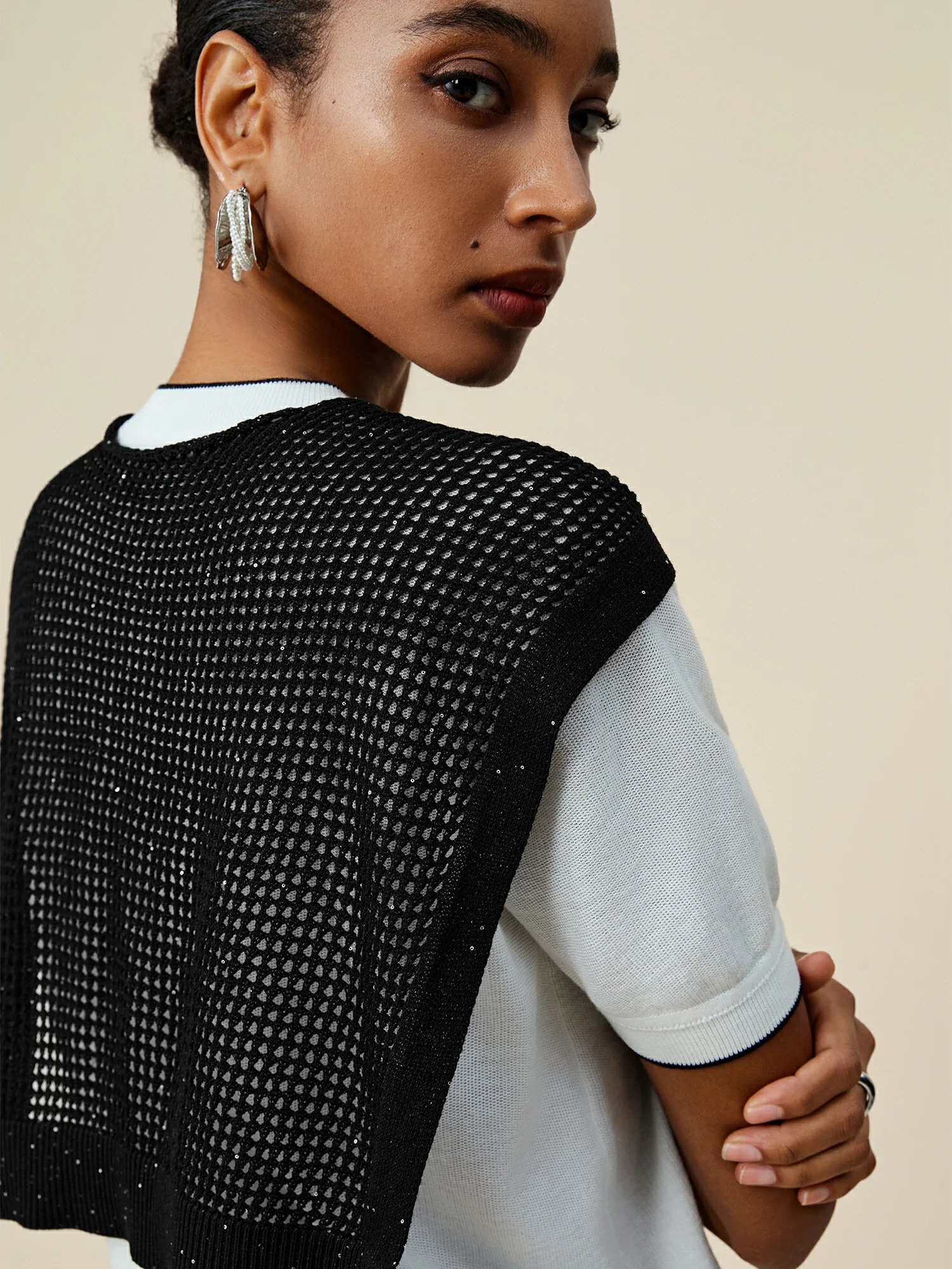 Lyocell & Linen Sequined Knitted Shawl