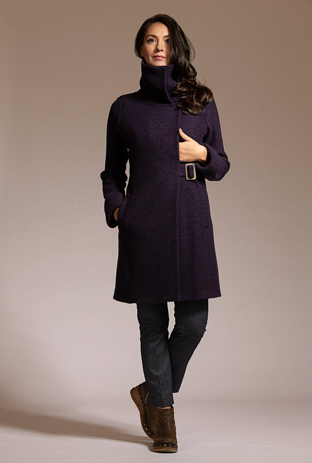 EGGPLANT COWL NECK COAT