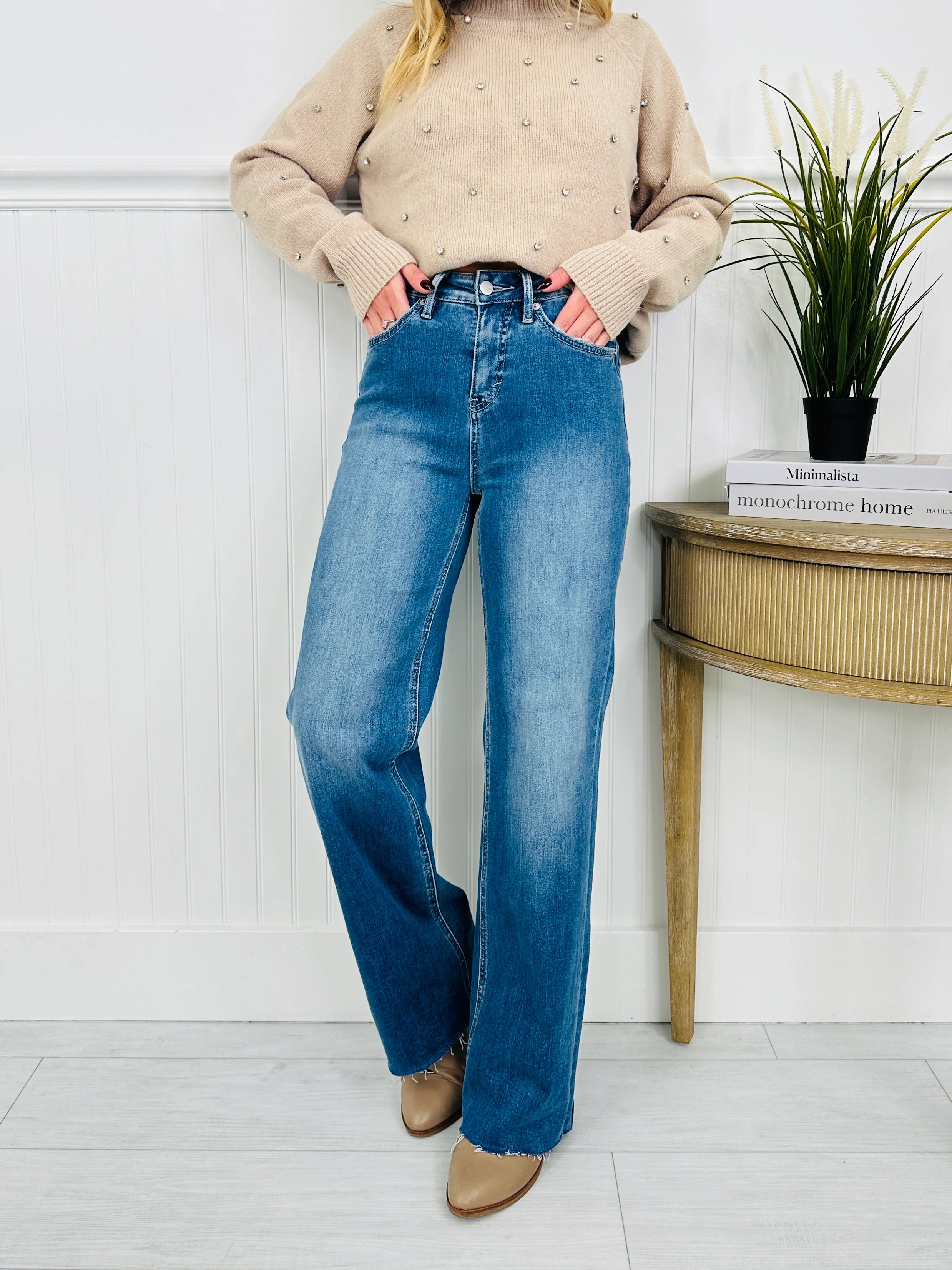 Go Into Detail Tummy Control Wide Leg Jeans