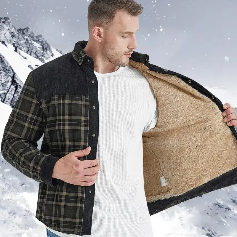 🔥Promotion Day Sale🔥Men's Sherpa Lined Plaid Jacket – Warm Fleece Outdoor Shirt Coat with Pockets