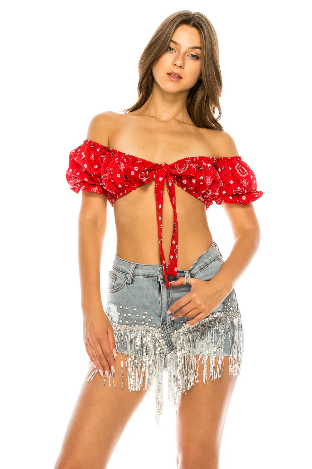 BANDANA PRINT CROP BLOUSE