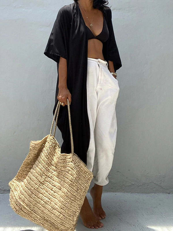 Solid Color Batwing Sleeves Bohemia Cover-Up