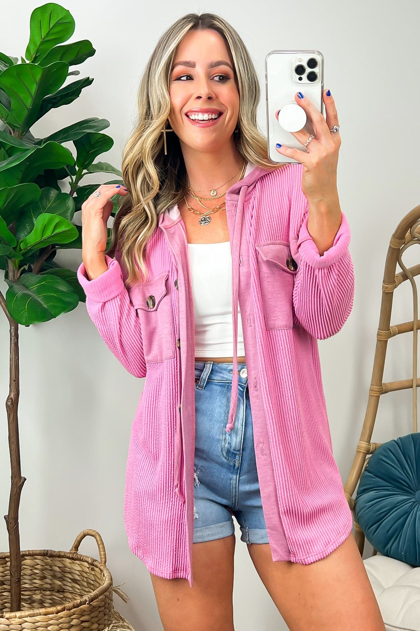 Saturday Satisfaction Ribbed Hooded Shacket