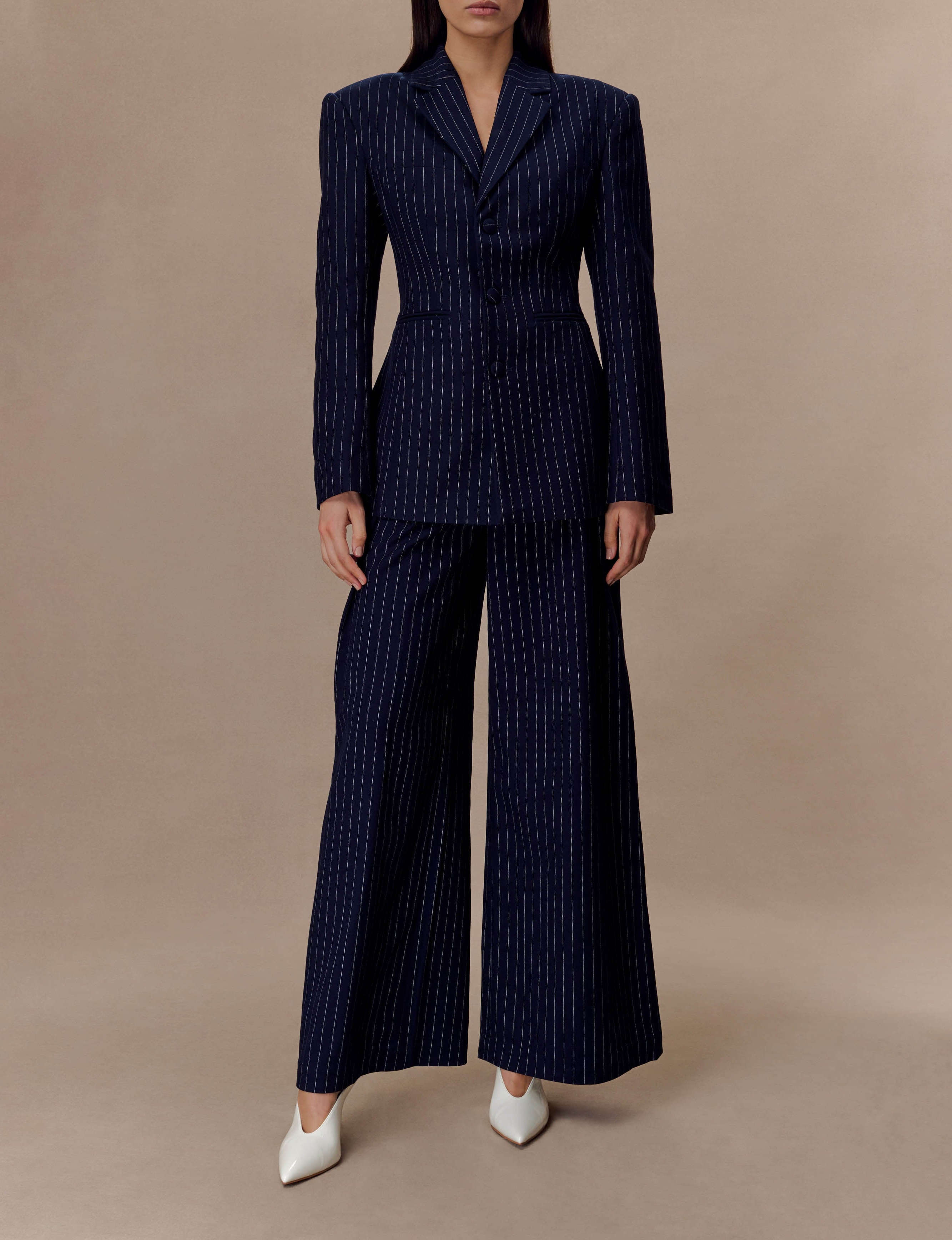 Pinstripe Pleated Wide Leg Pants