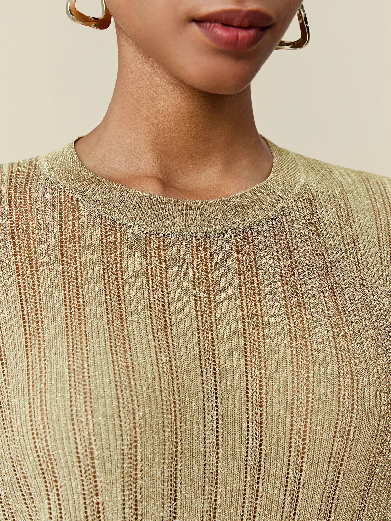 Round Neck Batwing Sleeve Glitter Knit Top