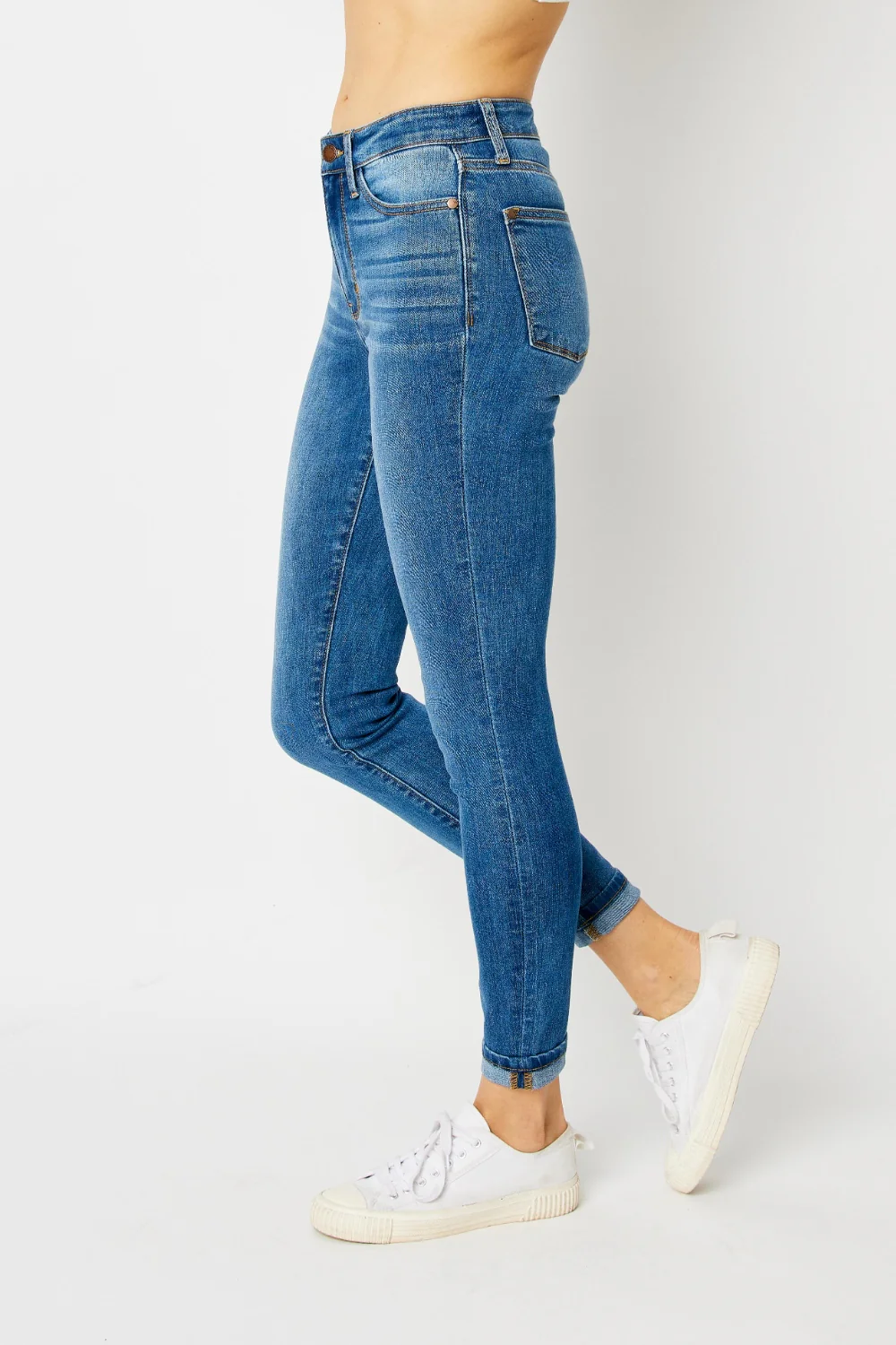 Blue Full Size Cuffed Hem Skinny Jeans