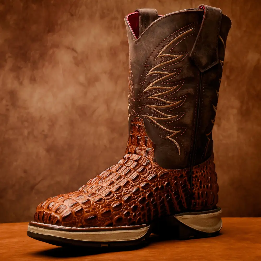 Cognac Caiman Hornback Leather Boots With 3D Lightweight Sole - Composite Toe