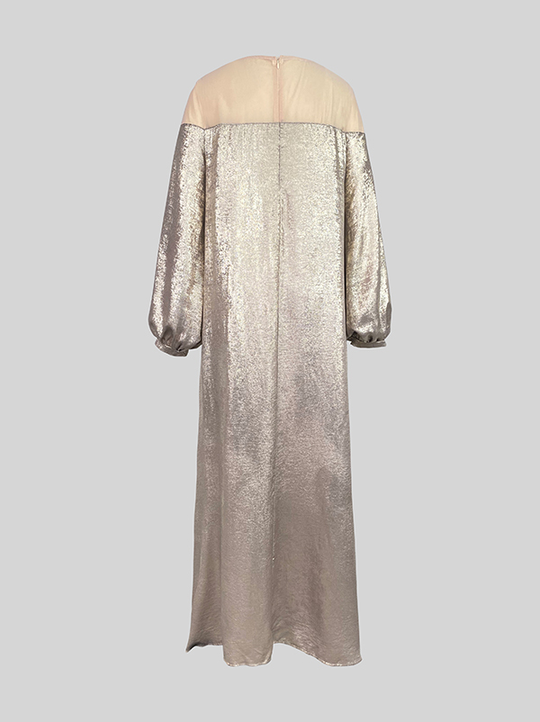 Gauze See-Through Shiny Split-Joint A-Line Loose Round-Neck Maxi Dresses Evening Dresses