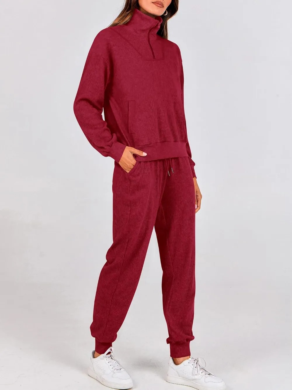 Women's Long Sleeve Half Zip Sweatshirt Sweatpants Lounge Set Sweatsuits with Pockets