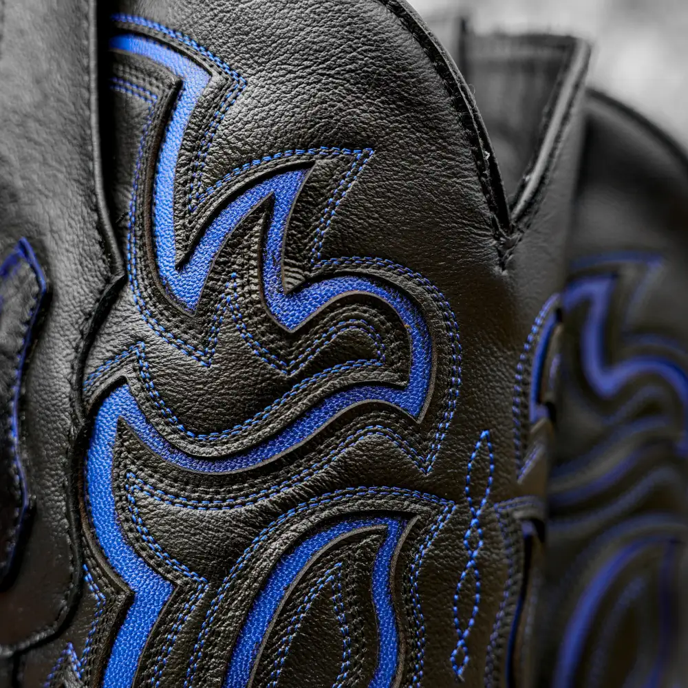 Black/Blue Ostrich Leather Boots - Square Toe